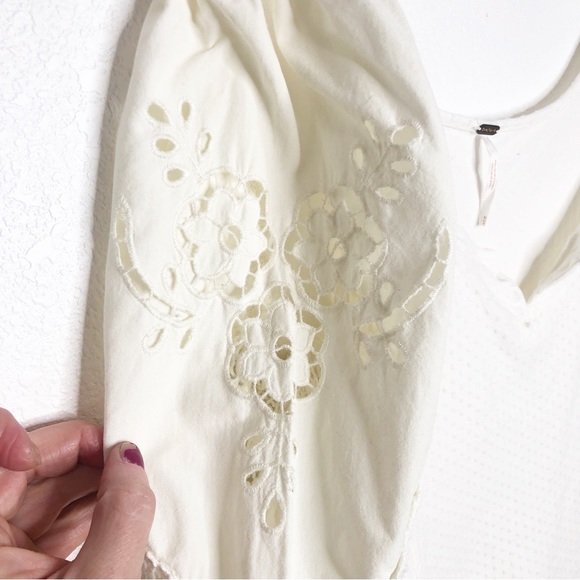 Free People Brunch Date Top 3/4 Lace Puff Sleeve Blouse Size Medium Revolve - Picture 7 of 16